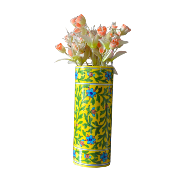 Blue Pottery Cylinder Shape Vase